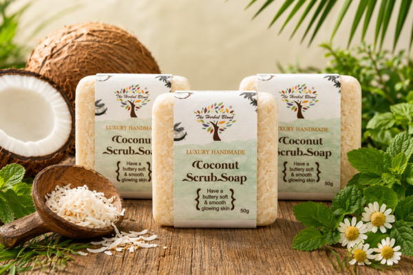 Handmade Coconut Scrub Soap with Goat Milk ; Vanilla | Natural Exfoliating Bath Bars for Soft, Glowing Skin (Pack of 3, 50g Each)